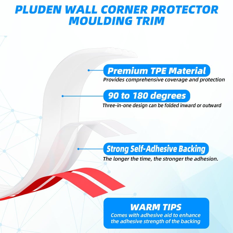 Pluden Wall Corner Protector Peel and Stick Corner Trim Molding  Flexible Inside & Outside Wall Edge Protector Guard  1.6In x 20FT Self Adhesive Moulding Trim Strip for Edge Ceiling - Image 3